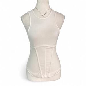 Free People Fitted Cotton White Contour Tank Top Size Extra Small Cute Summer
